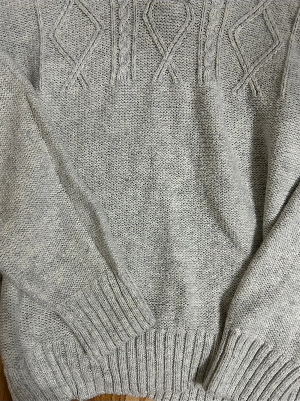 American Eagle Men’s Shawl Collar Cable V-Neck Sweater - Light Gray L